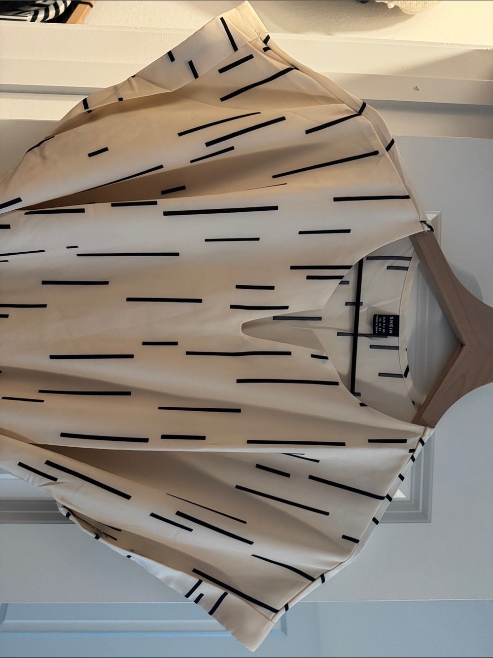 Beige Printed Midi Dress with Tie Waist - Picture 3 of 6